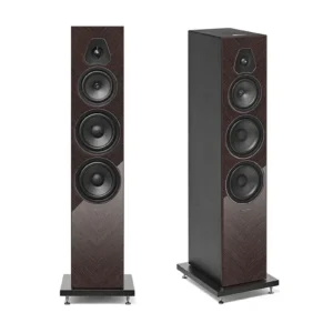 Sonus Faber Lumina V Amator floorstanding speaker featuring a 45-degree wood grain baffle and DAD tweeter.