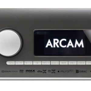 Arcam AVR11 8K immersive audio receiver front panel.