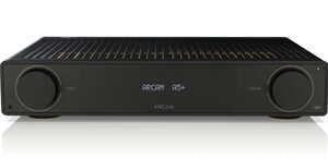 Arcam A5+ integrated amplifier in matte black finish.