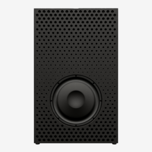 Krix MXi-118 through-wall subwoofer installation diagram showing the stealth cinema integration.