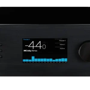 StormAudio ISP Core 16 immersive sound processor with color VU meters.