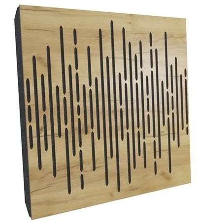 High-performance acoustic absorption panel with decorative wooden finish for balanced mid-frequency control